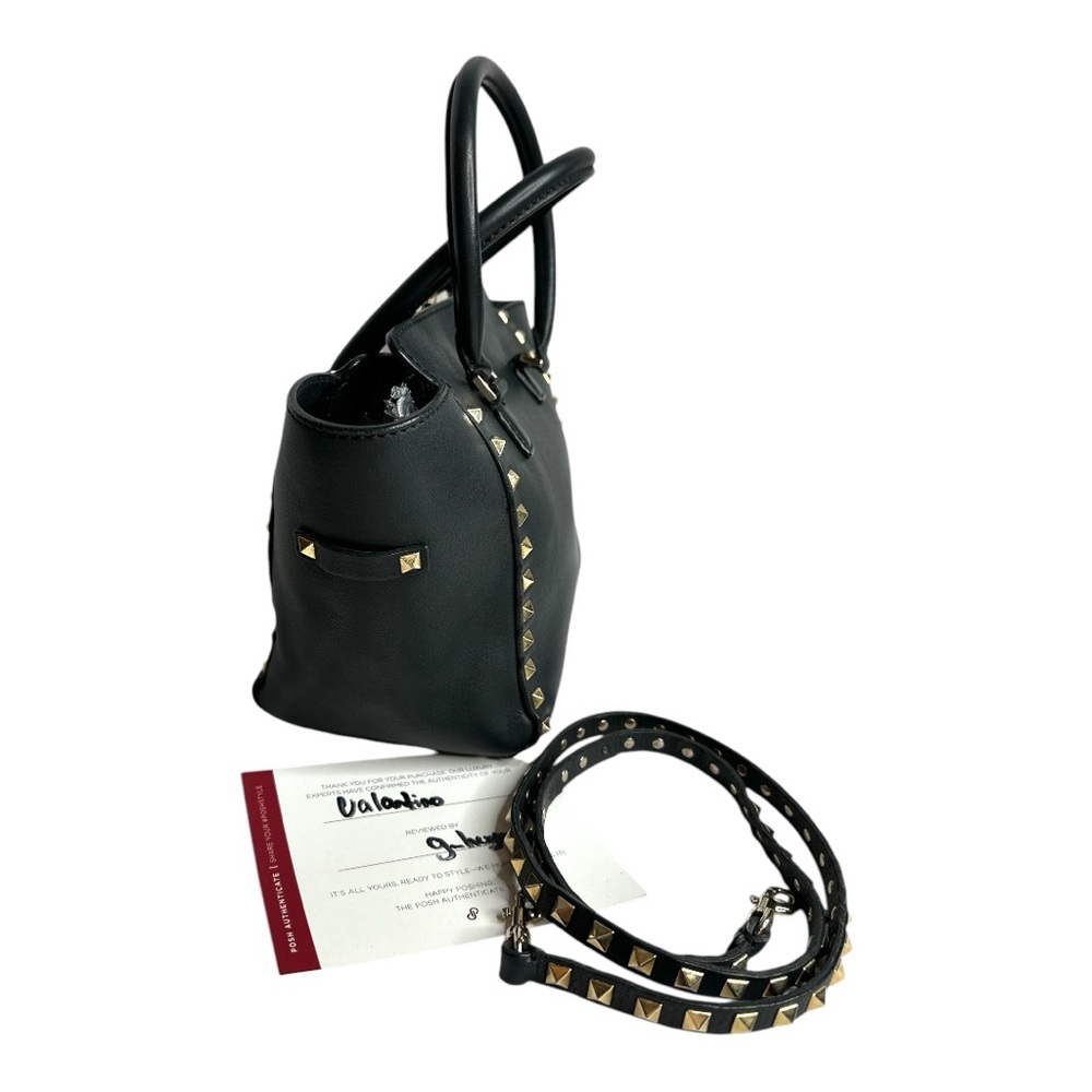 VALENTINO GARAVANI Grained Calfskin Small Rockstud Tote Black ~Authentic - Picture 2 of 14